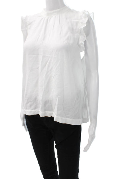 Bella Dahl Women High Neck Sleeveless Tencel Blouse White Button Size M