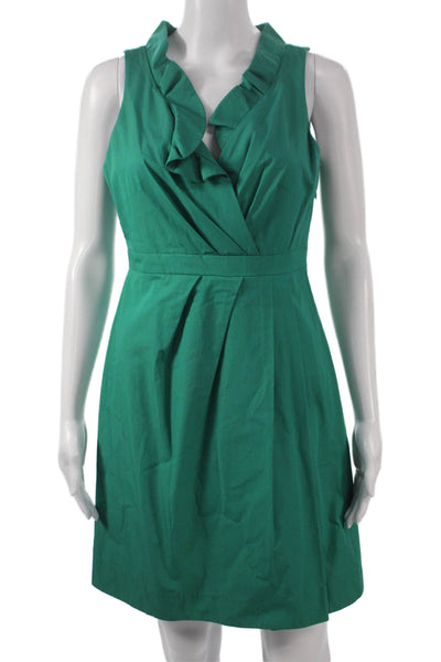J Crew Womens Fit & Flare Dress Green V Neck Sleeveless Petite Size 6