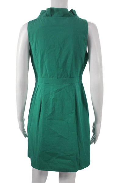 J Crew Womens Fit & Flare Dress Green V Neck Sleeveless Petite Size 6