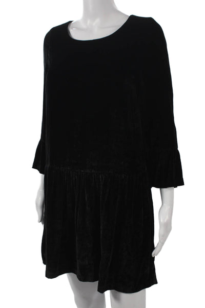 Madewell Women Shift Dress Black 3/4 Sleeve Round Neck Button Size XS