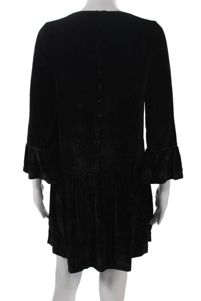 Madewell Women Shift Dress Black 3/4 Sleeve Round Neck Button Size XS