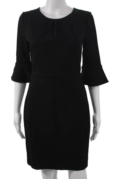 J Crew Womens Black Sheath Dress Short 3/4 Sleeve Viscose Zip Size 4P