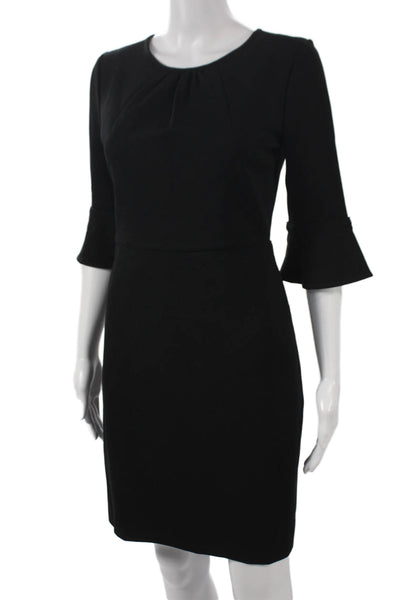 J Crew Womens Black Sheath Dress Short 3/4 Sleeve Viscose Zip Size 4P