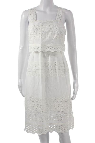 J Crew Women Sundress White Eyelet Square Neck Knee Length Size 2P