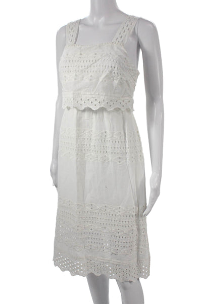 J Crew Women Sundress White Eyelet Square Neck Knee Length Size 2P