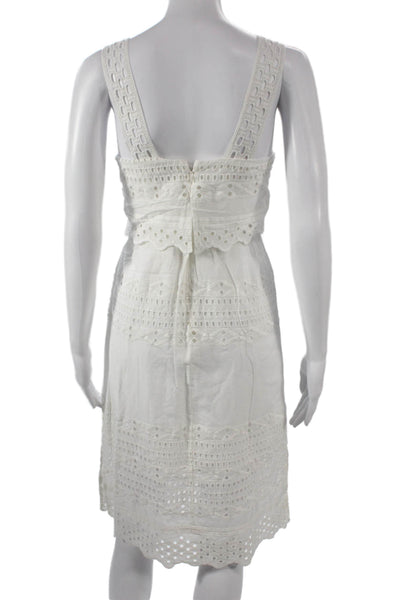 J Crew Women Sundress White Eyelet Square Neck Knee Length Size 2P