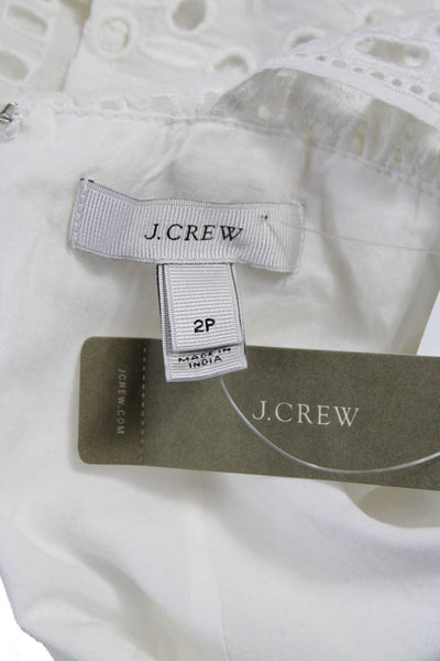 J Crew Women Sundress White Eyelet Square Neck Knee Length Size 2P
