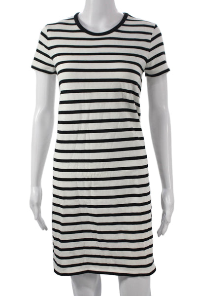 Madewell Women T-Shirt Dress Black Striped Crew Neck Short Sleeve Size XS