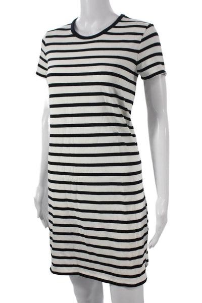 Madewell Women T-Shirt Dress Black Striped Crew Neck Short Sleeve Size XS