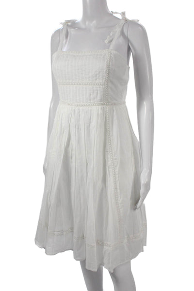 Point Sur Womens White Sundress Square Neck Sleeveless Cotton Petite Size 6