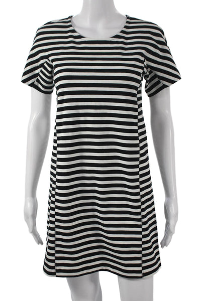J Crew Women Black Striped Shift Dress Short Sleeve Cotton Size PS