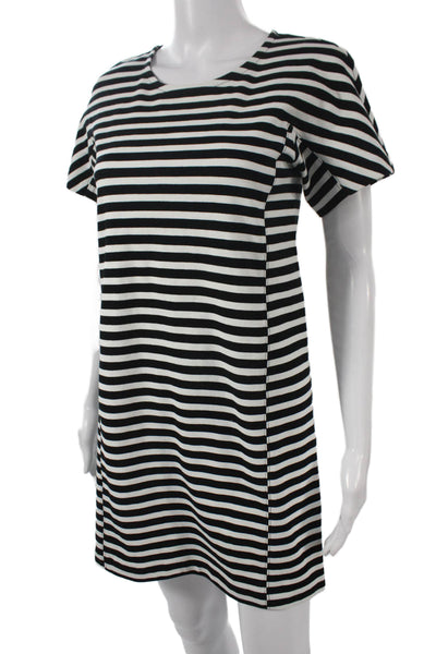 J Crew Women Black Striped Shift Dress Short Sleeve Cotton Size PS