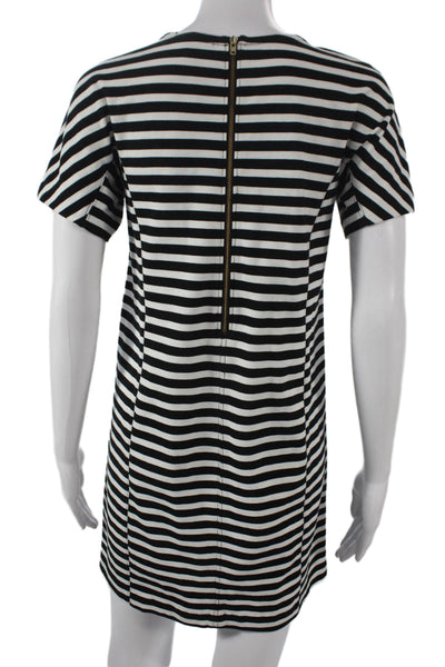 J Crew Women Black Striped Shift Dress Short Sleeve Cotton Size PS