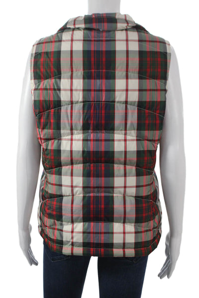Lands End Womens White Plaid Polyester Zipper Vest Jacket Size S