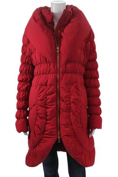Ciao Milano Women Red Puffer Jacket Collared Long Sleeve Size S