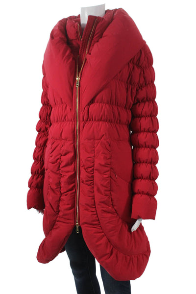 Ciao Milano Women Red Puffer Jacket Collared Long Sleeve Size S