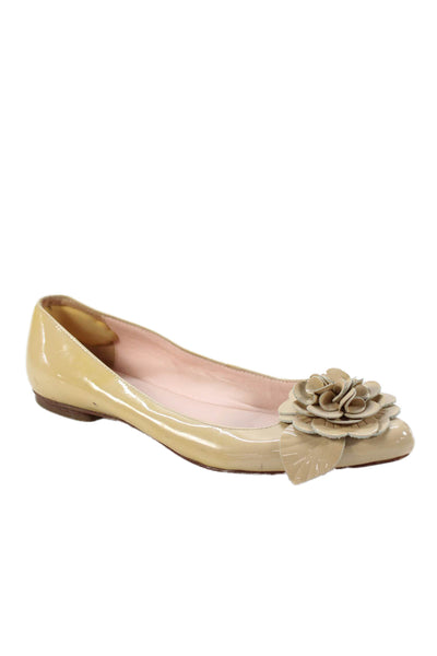 Kate Spade Womens Patent Leather Flower Motif Flats Beige Size 6.5