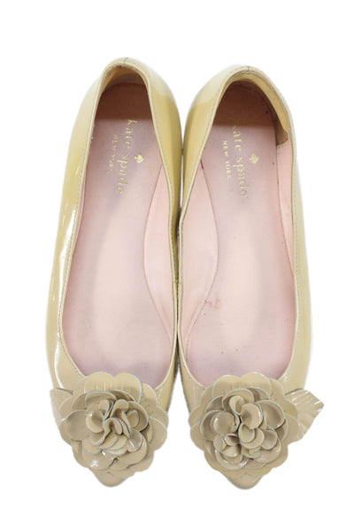 Kate Spade Womens Patent Leather Flower Motif Flats Beige Size 6.5