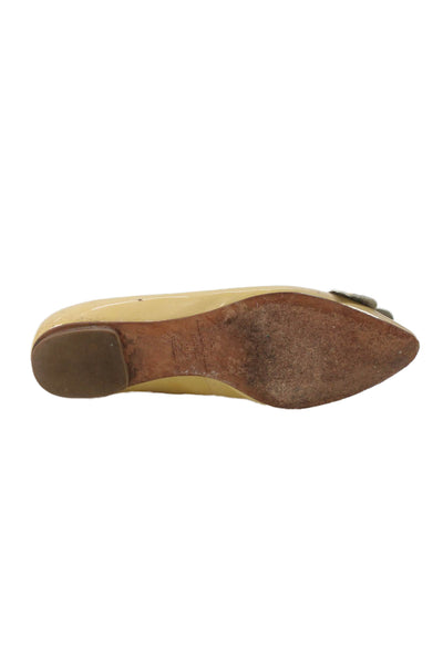 Kate Spade Womens Patent Leather Flower Motif Flats Beige Size 6.5