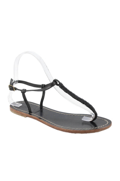 J Crew Womens Leather Contrast Stitch Detail Sandals Black Size 6