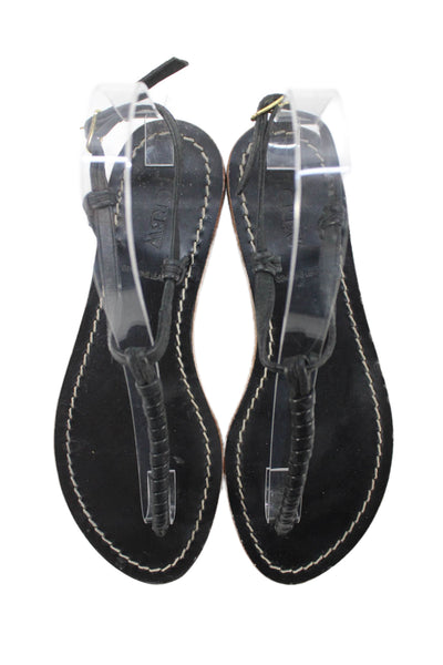 J Crew Womens Leather Contrast Stitch Detail Sandals Black Size 6