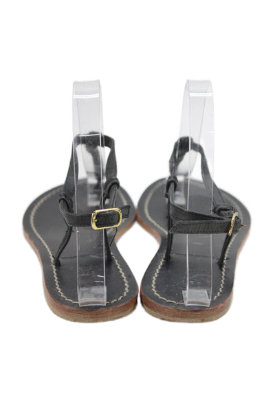 J Crew Womens Leather Contrast Stitch Detail Sandals Black Size 6