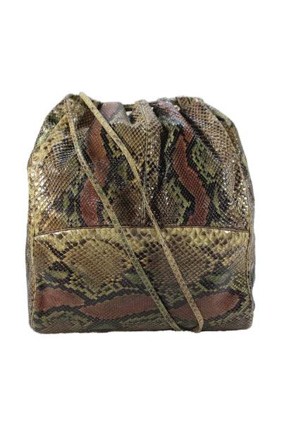 Judith Leiber Womens Snake Skin Buckle Bag Handbag Brown