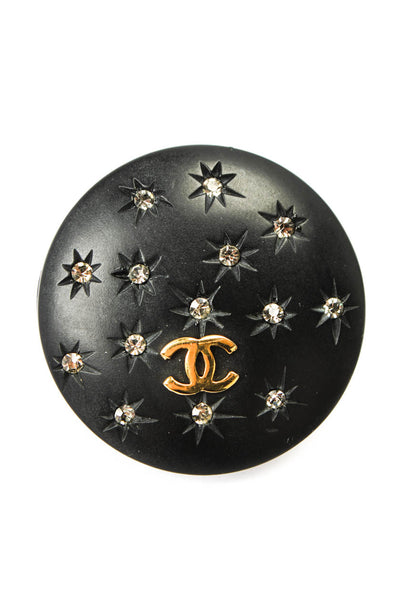 Chanel Womens Black Wood Gold Tone + Glass Starburst ClipOn Disc Earrings