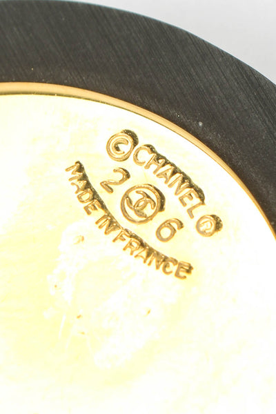 Chanel Womens Black Wood Gold Tone + Glass Starburst ClipOn Disc Earrings