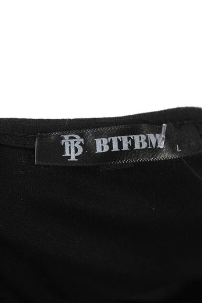 BTFBM Womens Black T-Shirt Dress Short Sleeve Round Neck Size L