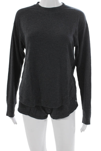 Joy Lab Womens Crew Neck Long Sleeve Shorts Pajama Set Dark Gray Size XS
