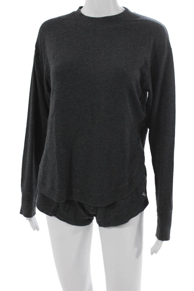 Joy Lab Womens Crew Neck Long Sleeve Shorts Pajama Set Dark Gray Size XS