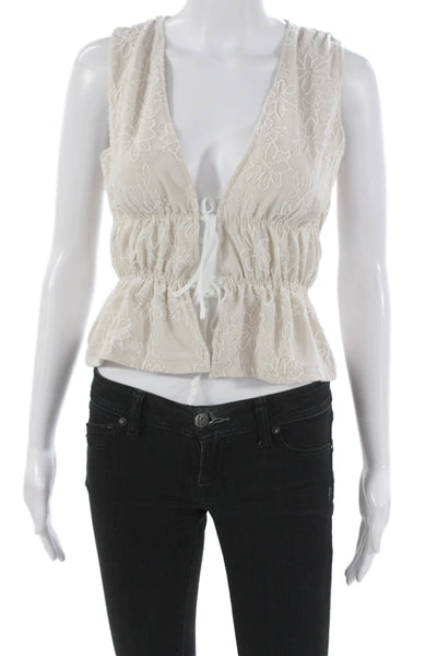 Zara Women Cropped Floral V-Neck Sleeveless Blouse Ivory Size S