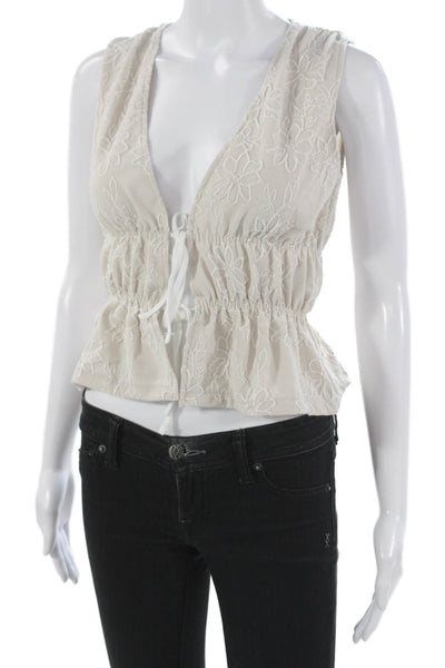 Zara Women Cropped Floral V-Neck Sleeveless Blouse Ivory Size S