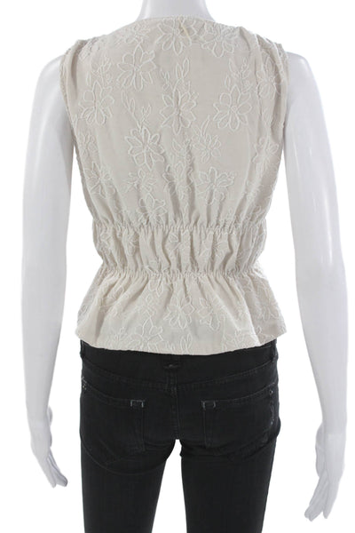 Zara Women Cropped Floral V-Neck Sleeveless Blouse Ivory Size S