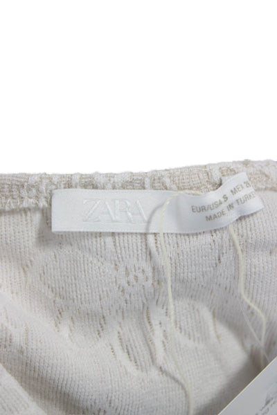 Zara Women Cropped Floral V-Neck Sleeveless Blouse Ivory Size S