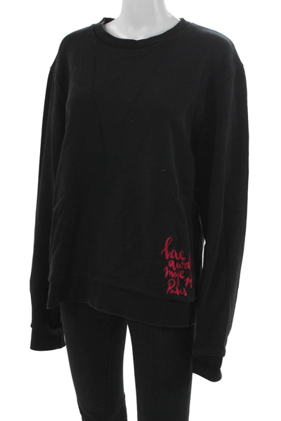 Maje Womens Black Cotton Pullover Sweatshirt Crew Neck Long Sleeve Paris Size 4