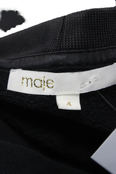 Maje Womens Black Cotton Pullover Sweatshirt Crew Neck Long Sleeve Paris Size 4