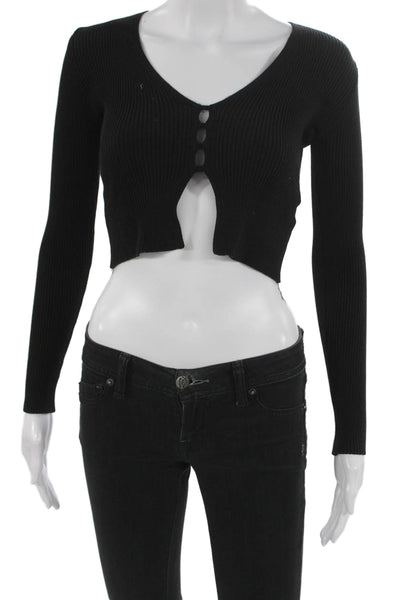 Adika Womens Cardigan Sweater Black V-Neck Knit Long Sleeve Size XS