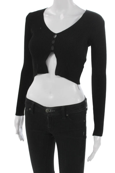 Adika Womens Cardigan Sweater Black V-Neck Knit Long Sleeve Size XS