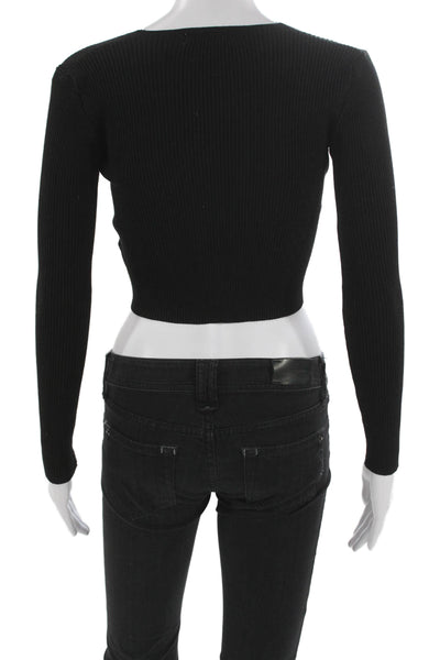 Adika Womens Cardigan Sweater Black V-Neck Knit Long Sleeve Size XS