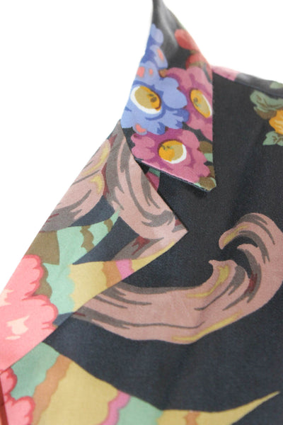Muze Women Floral Cotton Collared Short Sleeve Blouse Size S