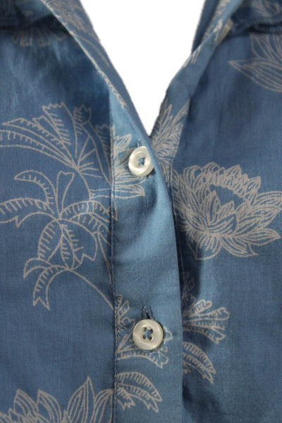 Ro's Garden Women Shirt Dress Blue Floral Button Short Sleeve Cotton Size S