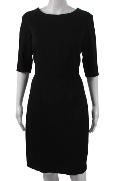 Trina Turk Womens Sheath Dress Black Boat Neck Half Sleeve Knee Length Size 8