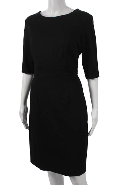 Trina Turk Womens Sheath Dress Black Boat Neck Half Sleeve Knee Length Size 8