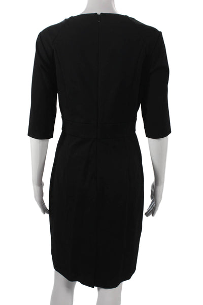 Trina Turk Womens Sheath Dress Black Boat Neck Half Sleeve Knee Length Size 8