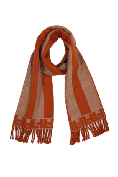 Lambertson Truex Womens Striped Fringe trim Scarf Orange Wool