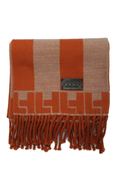 Lambertson Truex Womens Striped Fringe trim Scarf Orange Wool