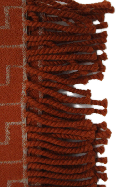 Lambertson Truex Womens Striped Fringe trim Scarf Orange Wool