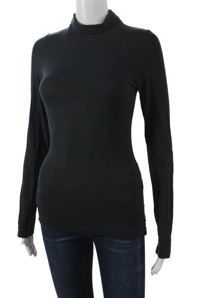Standard James Perse Womens Black Basic Mock Neck Long Sleeve T-Shirt Size 2